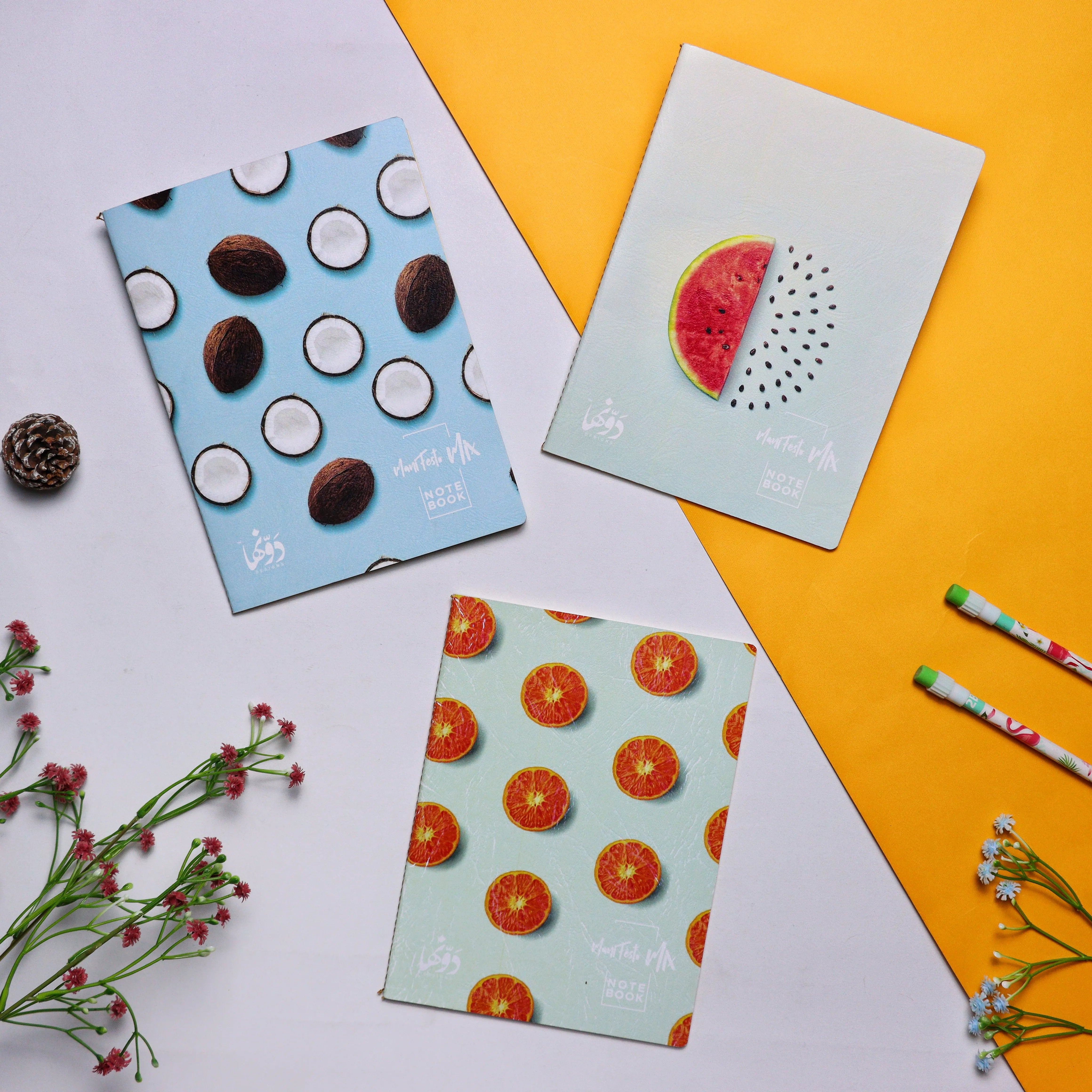 Tropical Fruits | Manifesto Mix 3 notebooks set  (Blank + Dotted + Squ