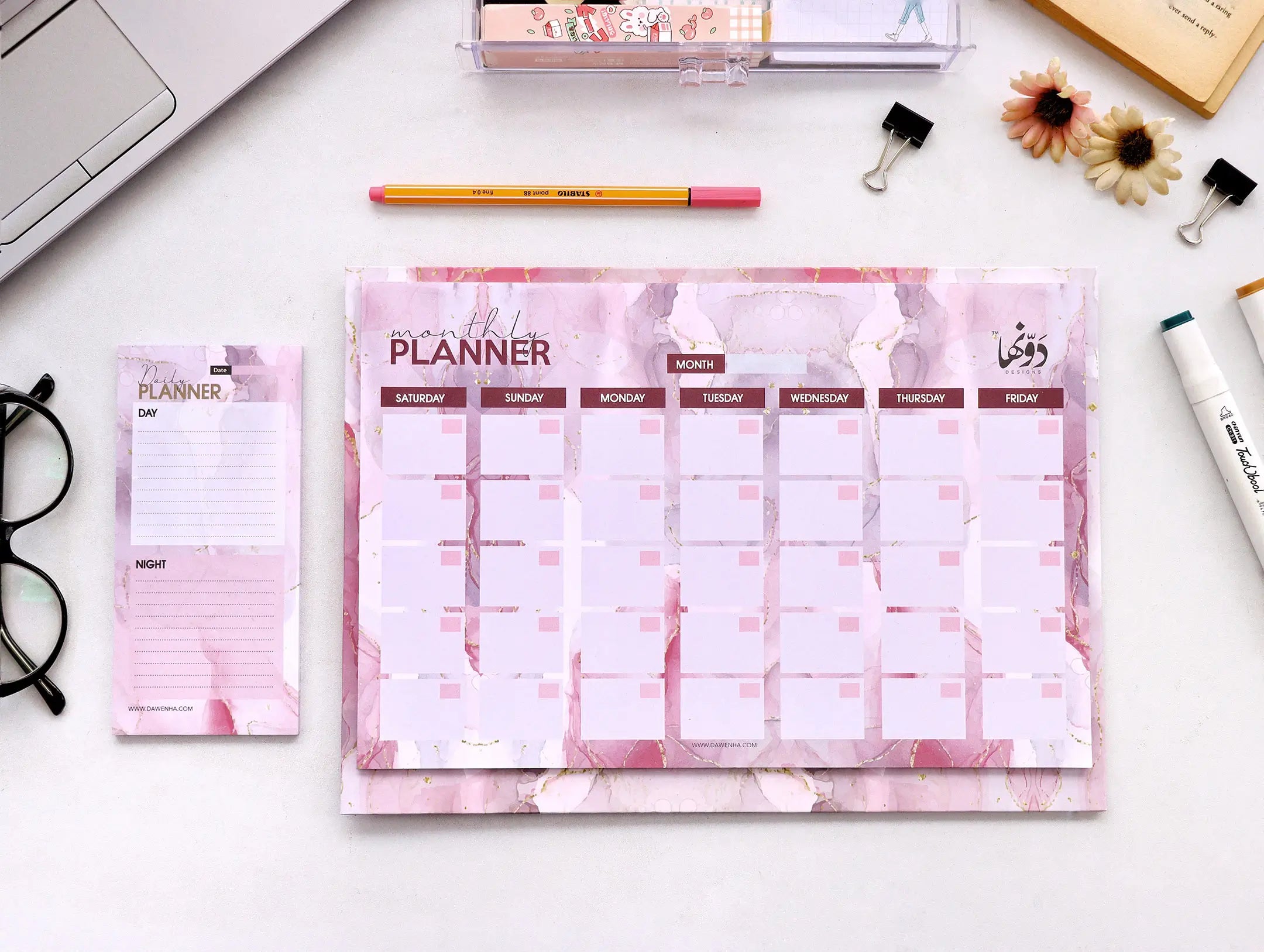 Pink Marble Desk Calendar