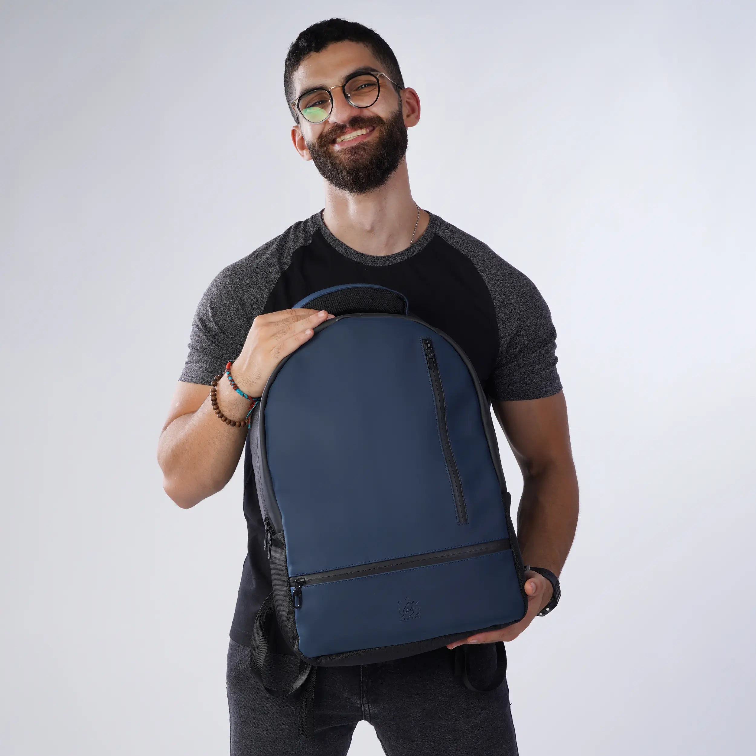 Leather Backpack | Navy blue